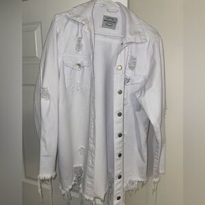 American Bazi Distressed White Jean Jacket